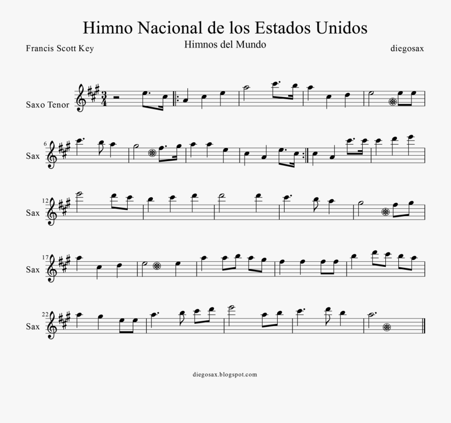 The Star Spangled Banner Partitura Para Saxo Tenor - Usa National Anthem Tenor Sax, Transparent Clipart