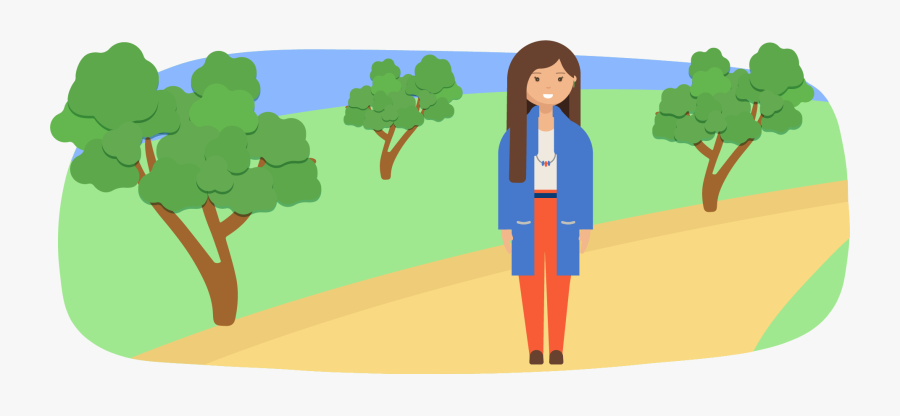 Woman Standing On A Path In A Park - Cartoon, Transparent Clipart
