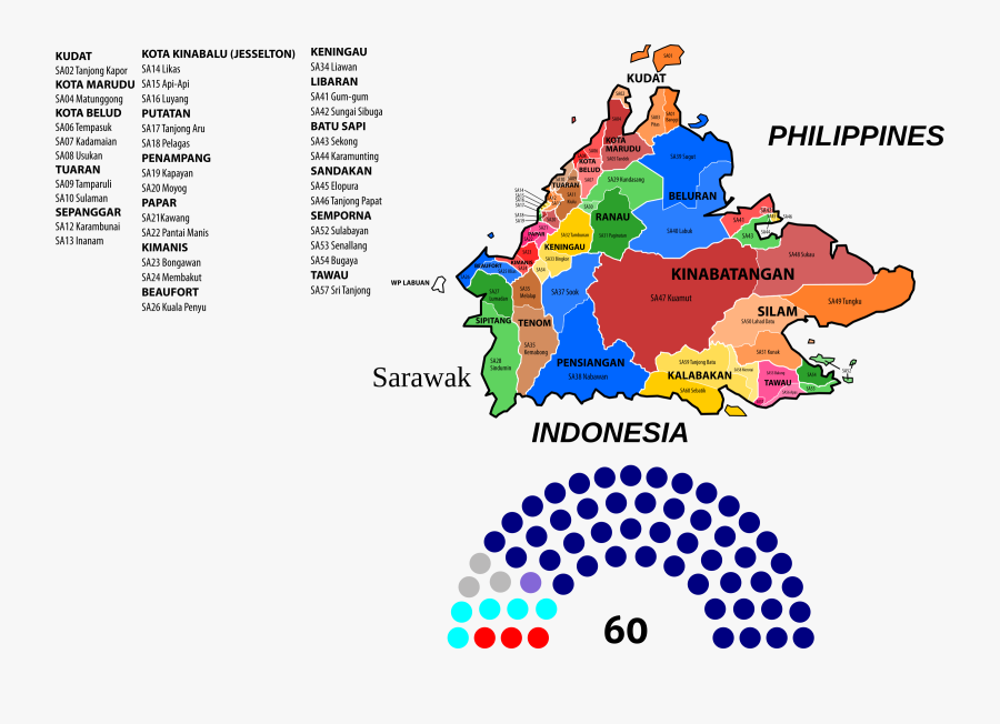 Politics Clipart Bicameral Legislature - Sabah State Assembly Map, Transparent Clipart