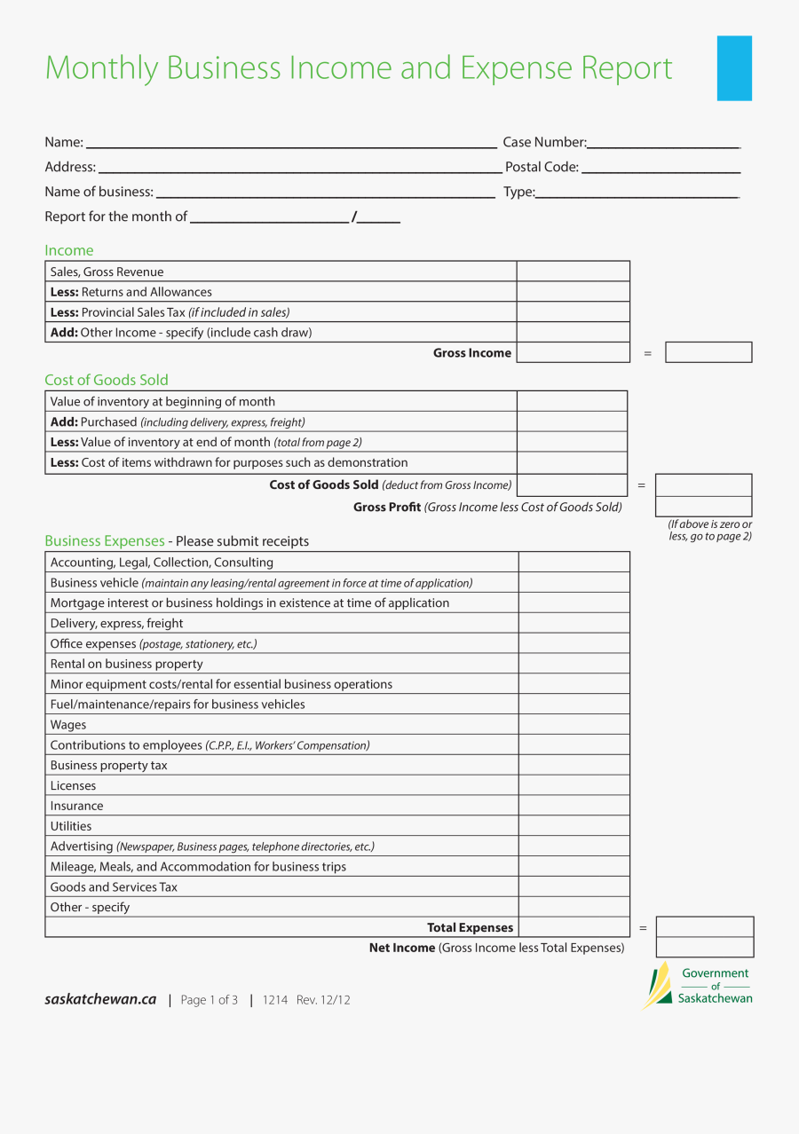 Clip Art Monthly Business Report Template - Income And Expense Report Example, Transparent Clipart