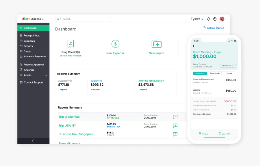 Expense Tracking Software Dashboard - Zoho Expense, Transparent Clipart