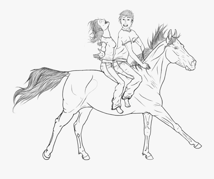 Lineart People - Horse Girl Line Art, Transparent Clipart