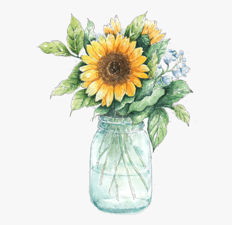 #freetoedit #sticker #stickers #flowers #flower #masonjar - Watercolor Mason Jar With Flowers, Transparent Clipart