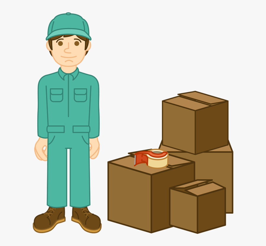 Moving Man In Blue Next To Box Pile - Packers And Movers Clipart Png, Transparent Clipart