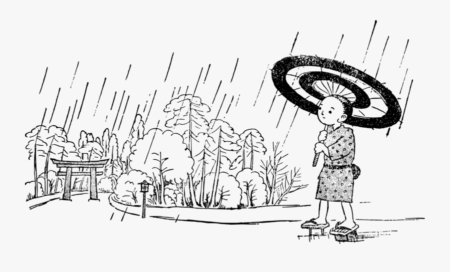 Art,monochrome Photography,text - Black N White Cliparts Boy With Umbrella, Transparent Clipart