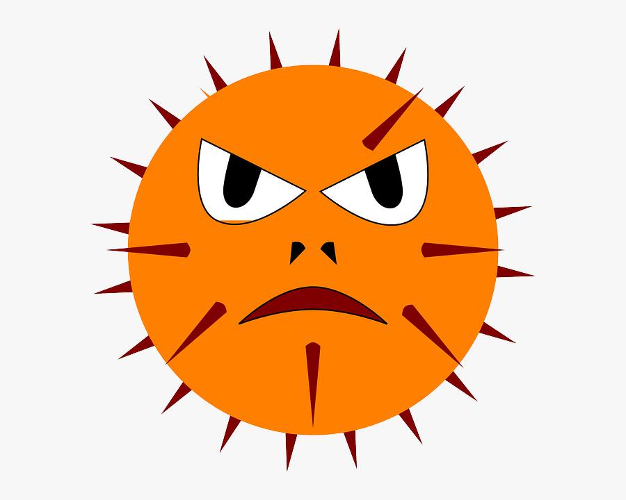 Virus, Cartoon Virus, Orange Spiked Virus With Face, - Hiv Clipart