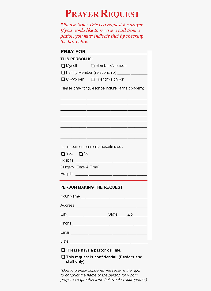 Clip Art Prayer Request Sample - Prayer Request Pew Card, Transparent Clipart