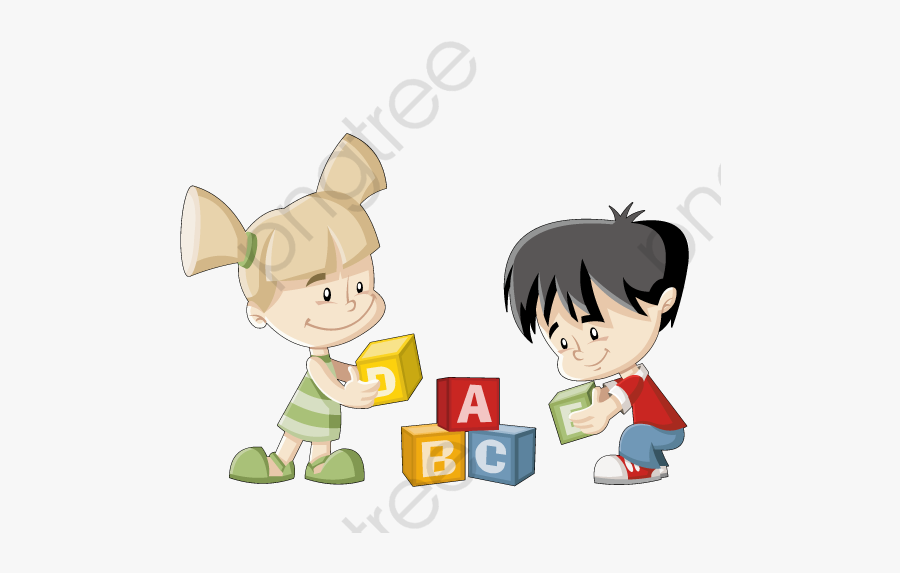 Children Playing With Blocks Clipart - Cartoon, Transparent Clipart