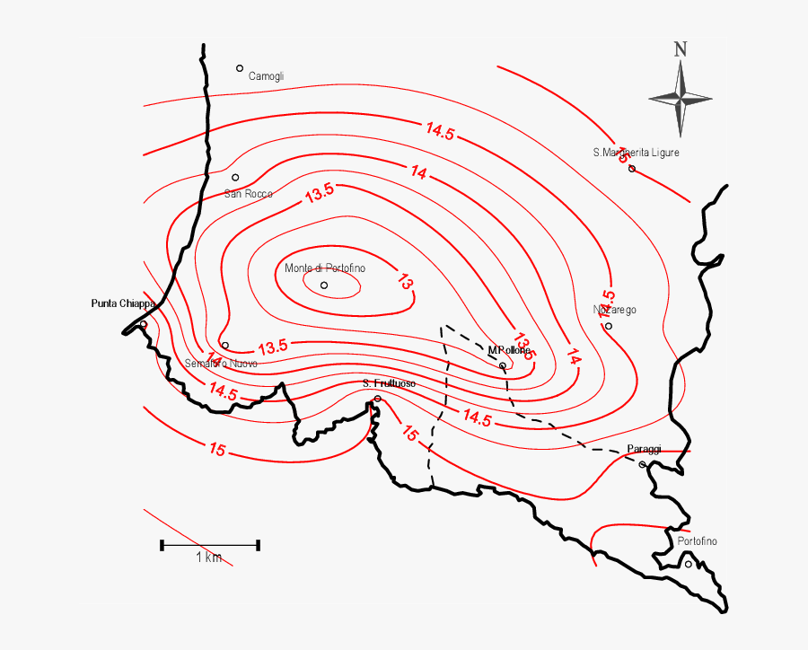 Isotherm Map Of Portofino Promontory, Transparent Clipart
