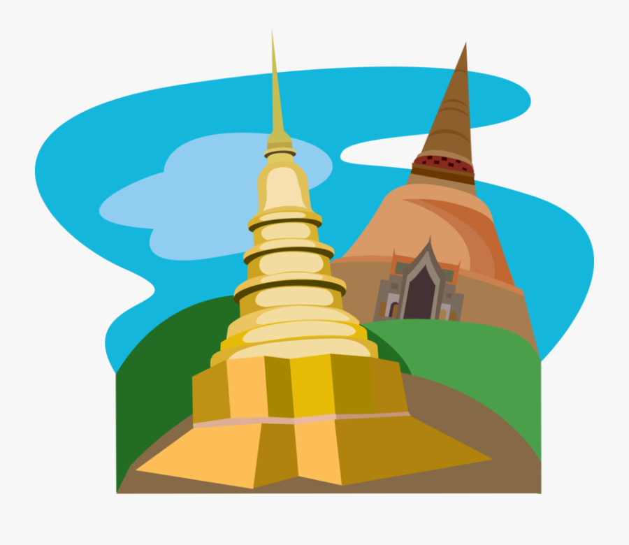 Vector Illustration Of Buddhist Phrathat Hariphunchai - Buddhist Pagoda Clipart, Transparent Clipart