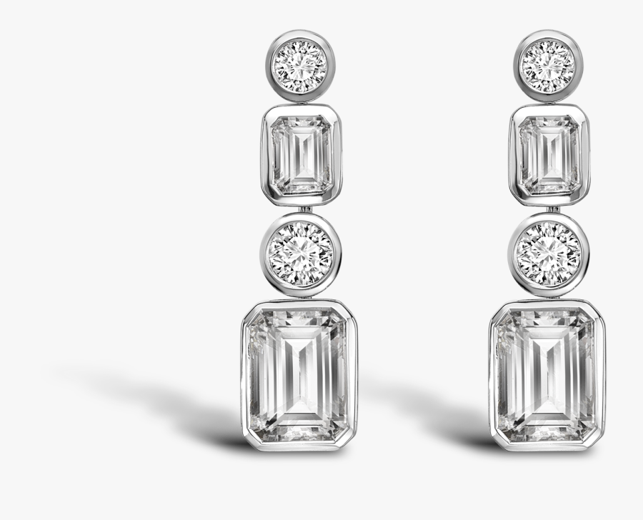 White Gold Emerald Cut Diamond Drop Earrings - Earrings, Transparent Clipart