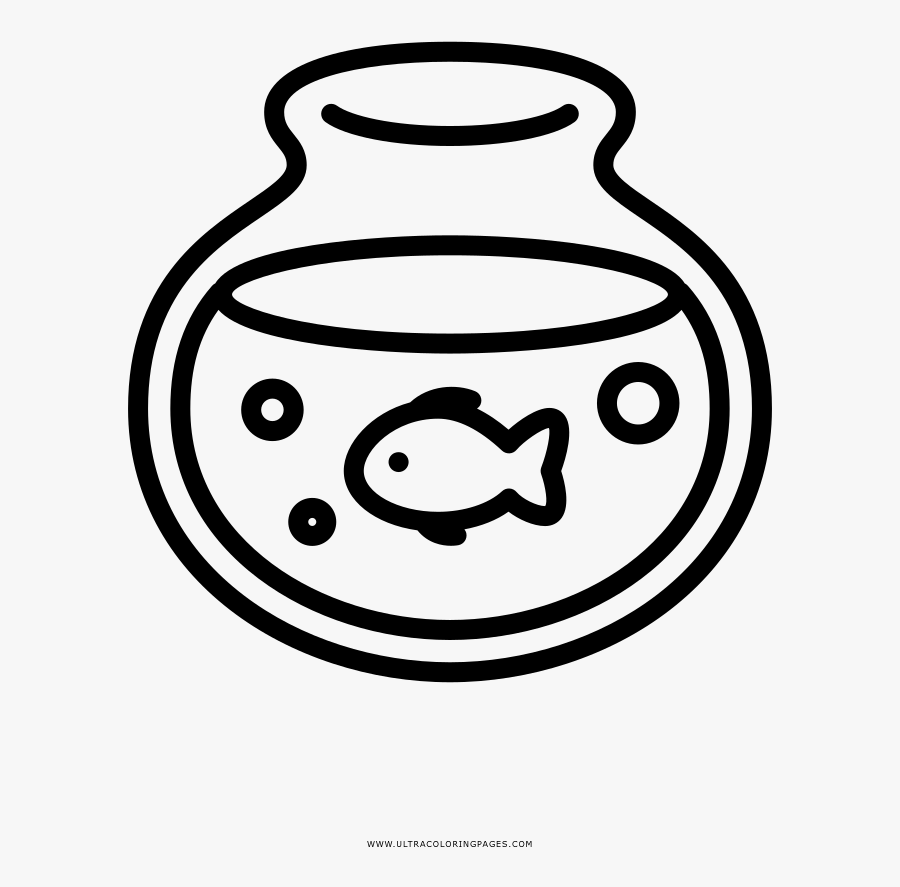 Fish Bowl Coloring Page Clipart , Png Download - Line Drawing Of A Fish In A Bowl, Transparent Clipart