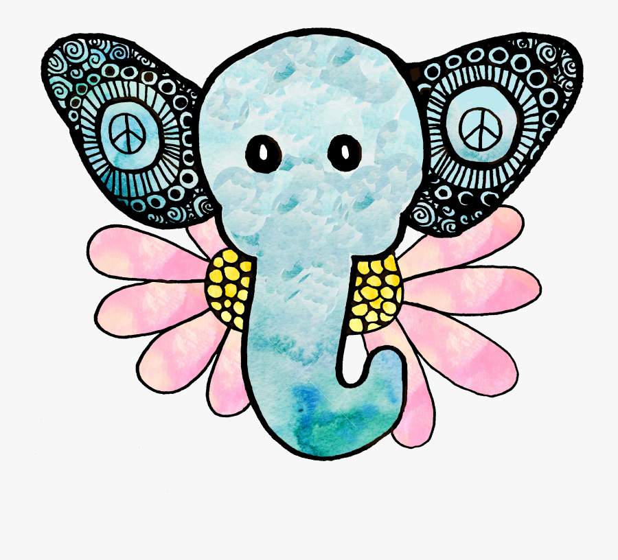 Hippie Elephant Watercolor Clipart , Png Download - Hippie Elephant Clip Art, Transparent Clipart