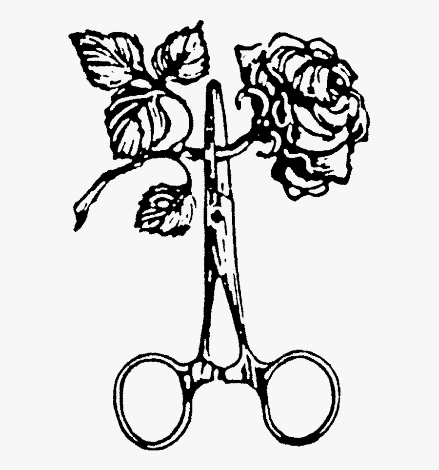 Png Black And White Library Rose Rubber Stamp Craft - Scissors Cutting A Rose Tattoo, Transparent Clipart