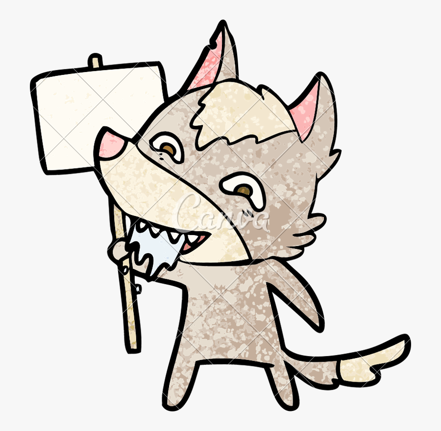 Clip Art Wolf With Sign Post - Cartoon Protester, Transparent Clipart