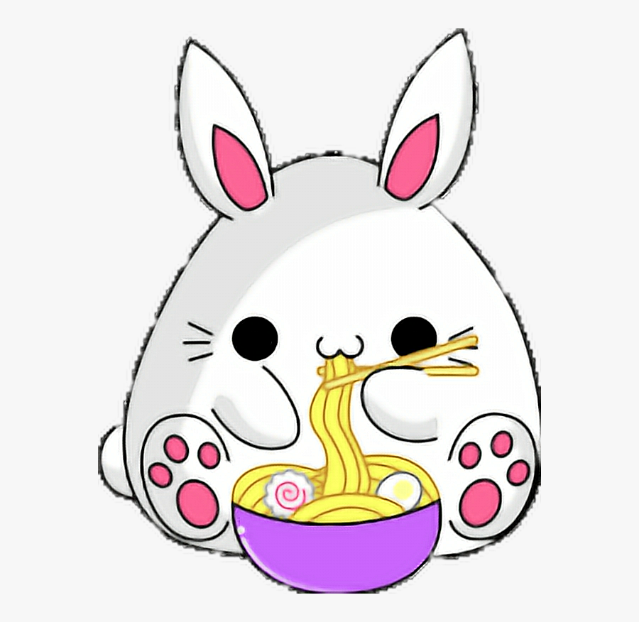 Transparent Hungry Clipart - Kawaii Bunny Eating Noodles, Transparent Clipart