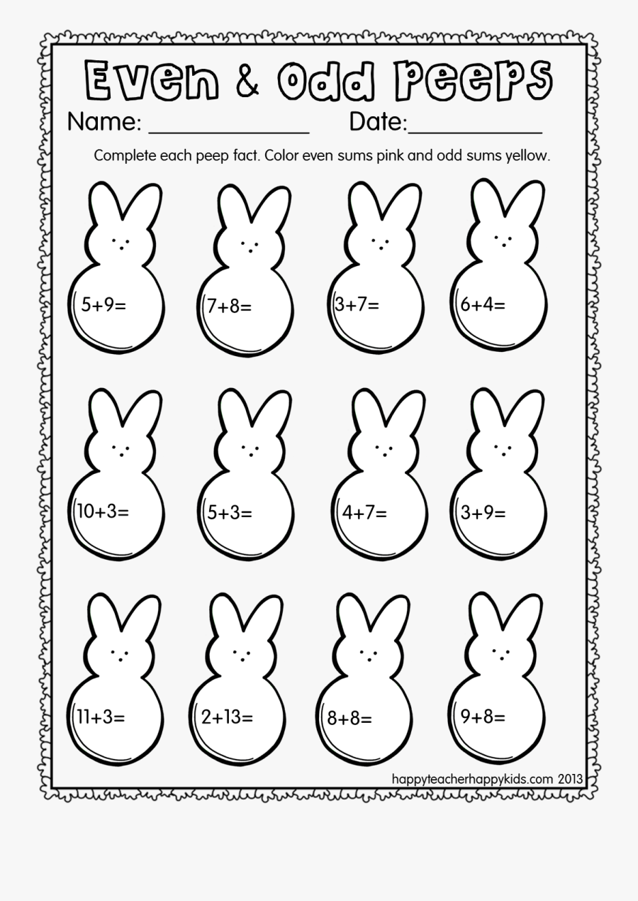 Spring Peeps Madness - Odd N Even Numbers Worksheet, Transparent Clipart