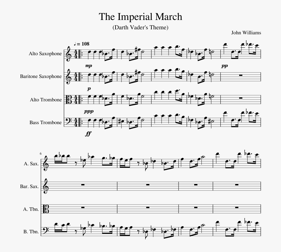 The Imperial March Sheet Music For Trombone Download - Saxophone B Flat Major, Transparent Clipart