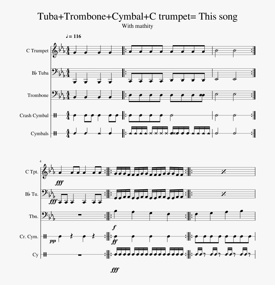 Tuba Trombone Cymbal C Trumpet= This Song Sheet Music - Sheet Music, Transparent Clipart