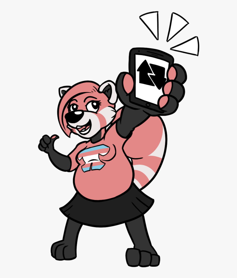 An Excited Red Panda Holding Up A Smartphone - Cartoon, Transparent Clipart
