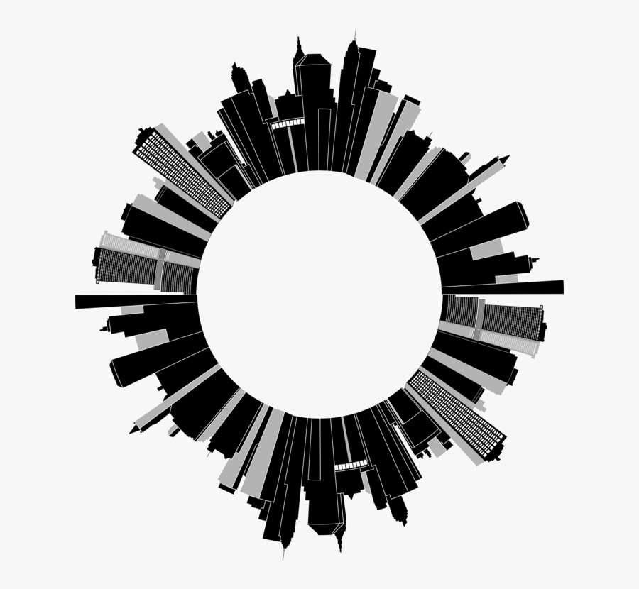 Circle,line,black And White - Cityscape In A Circle, Transparent Clipart