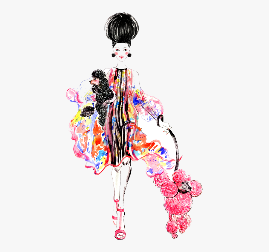 Ftestickers Woman Model Poodle Fashion - Watercolor Fashion Illustraton Style, Transparent Clipart