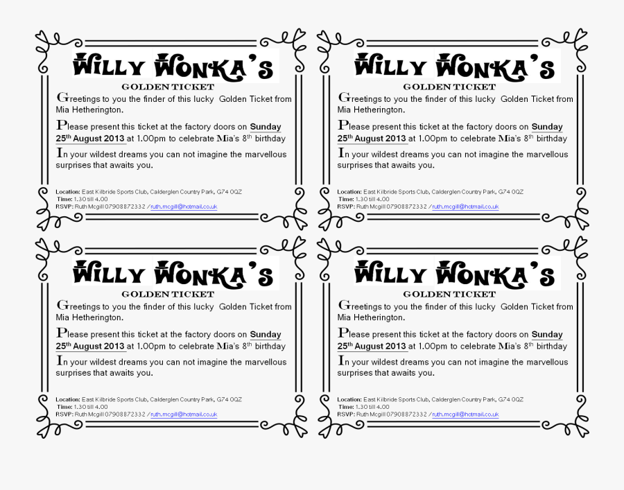 Printable Golden Ticket Template Printable Willy Wonka - Willy Wonka Tickets Template, Transparent Clipart