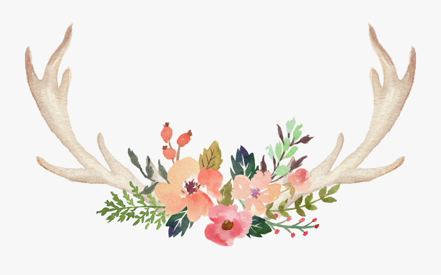 Excelent Rustic Deer Antlers And Florals Transparent, Transparent Clipart