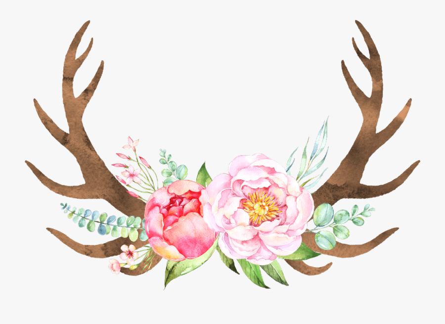 Transparent Antlers And Flowers Clipart - Transparent Background Boho Clipart, Transparent Clipart