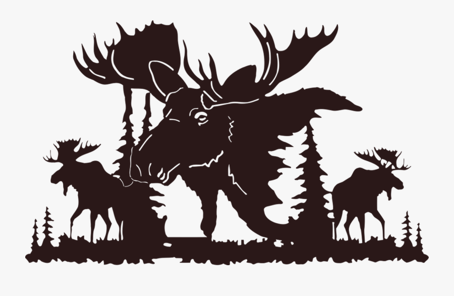 Hd Picsonmetal - Moose Forest Silhouette Black, Transparent Clipart