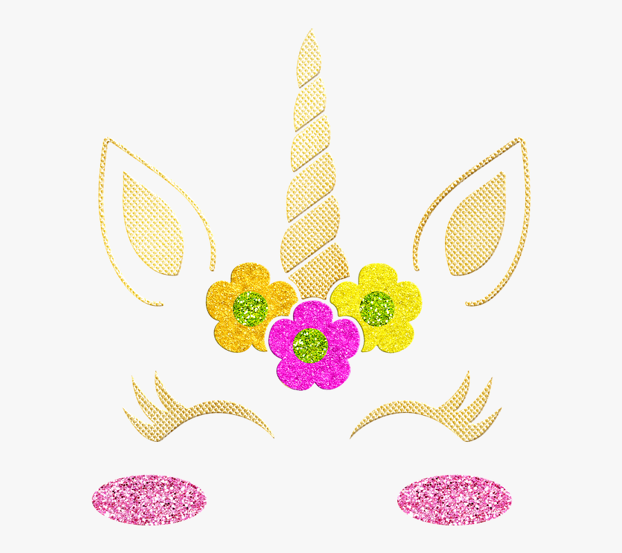 Unicorn Face, Gold Foil Unicorn, Horn, Cute, Fantastic - Unicorn Face Gold Horn, Transparent Clipart