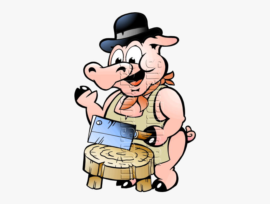 Pig Butcher With Butcher Block - Butcher Pig Clipart, Transparent Clipart