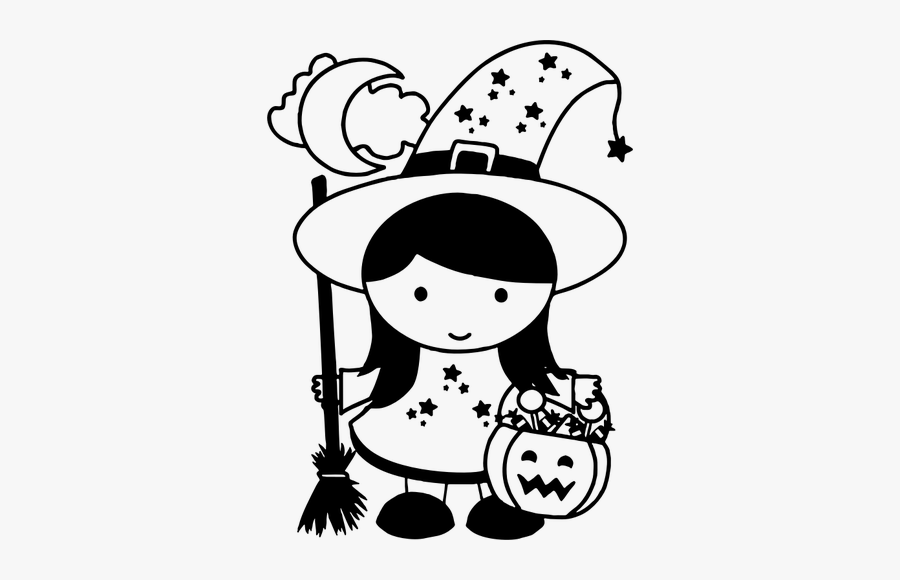 Cute Halloween Witch - Halloween Witch Clipart Black And White, Transparent Clipart
