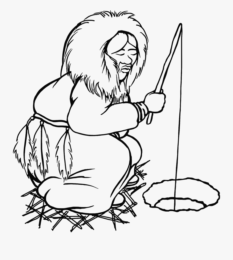 Eskimo Man Fishing Line Art Clip Arts - Inuit Ice Fishing Clipart, Transparent Clipart