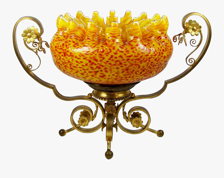 Brides Bowl With Gilt Brass Stand And Frit Glass Bowl - Antique, Transparent Clipart
