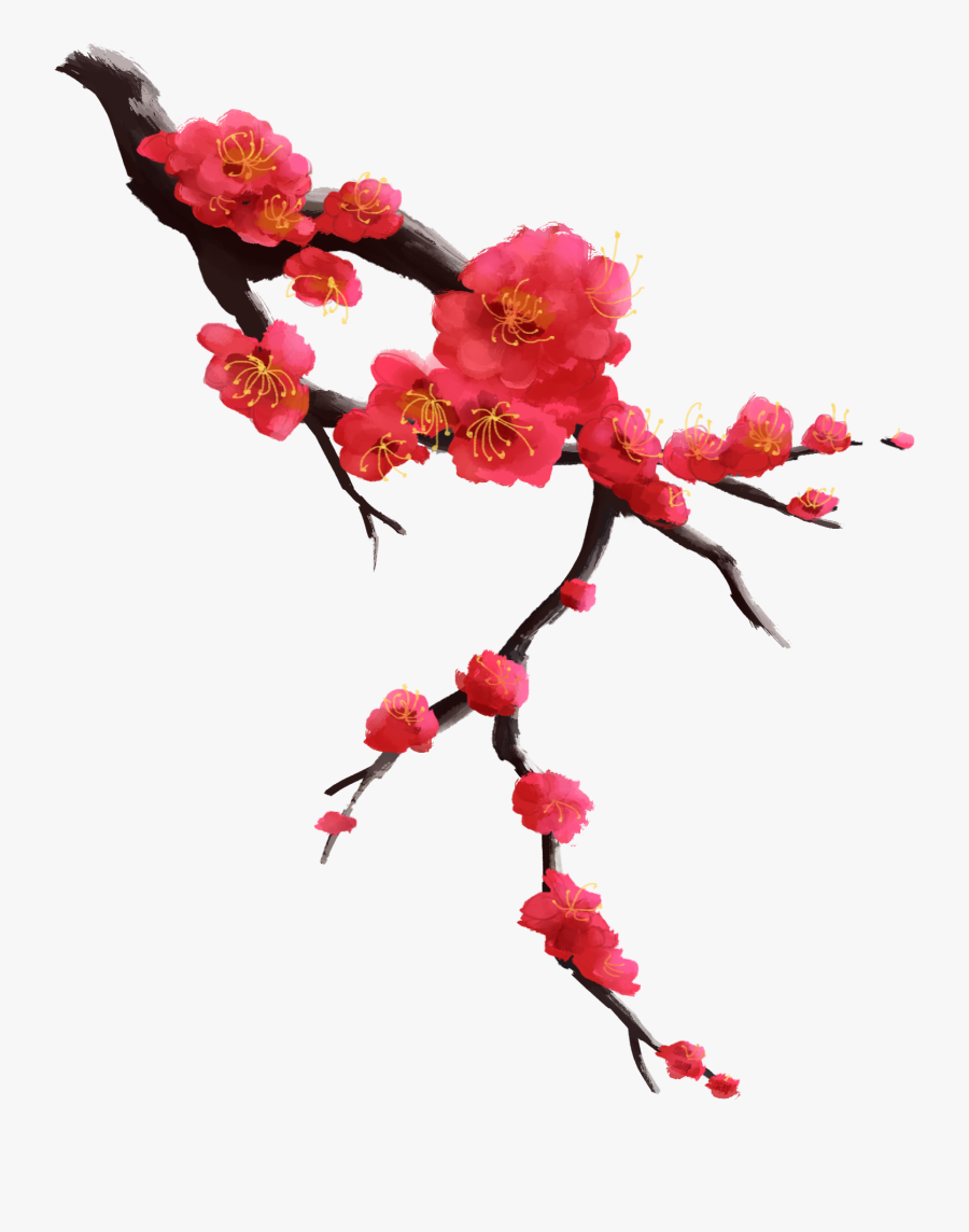 Ancient Plum Blossom Winter Red Branch Cluster Hand, Transparent Clipart