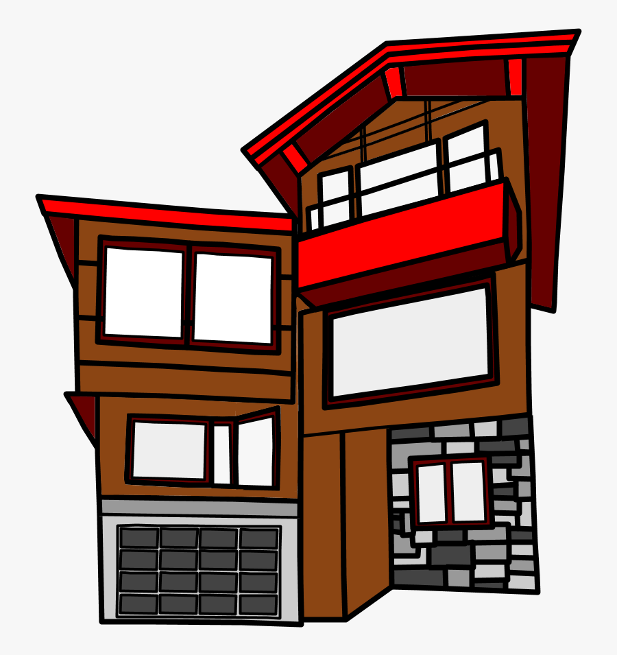 House, Modern, Contemporary, Brown, Red, Gray, Transparent Clipart