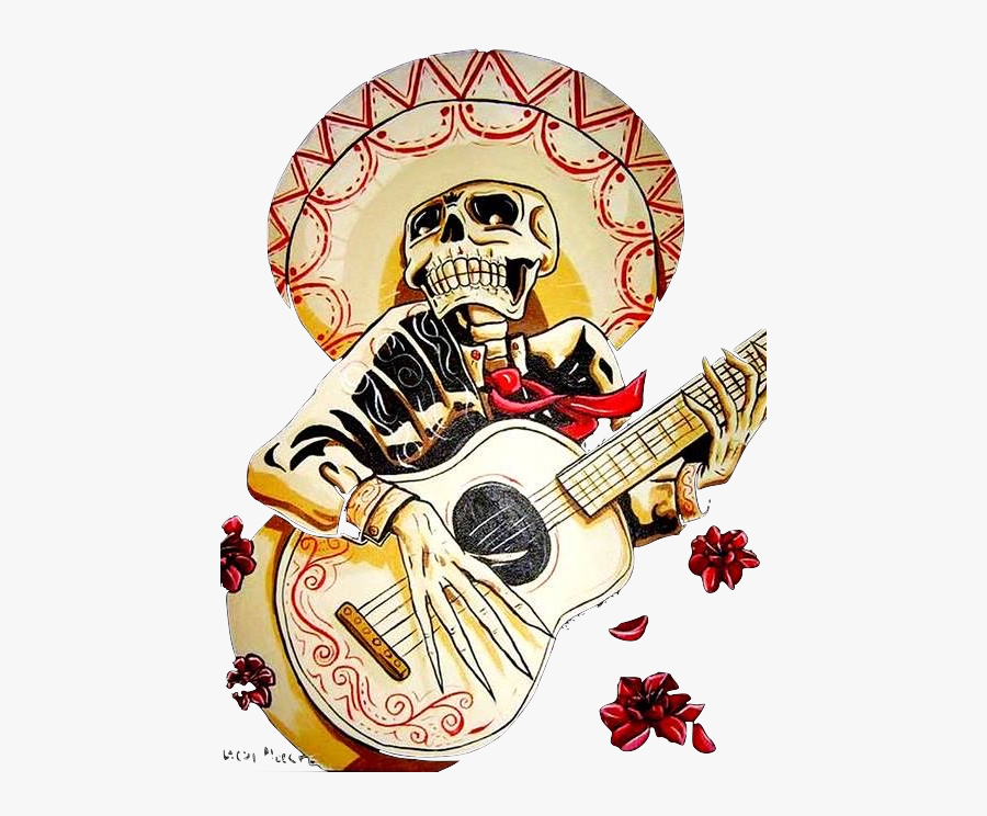 Bad Hombres - Outlaw Country - Dia De Los Muertos Guitar Art, Transparent Clipart