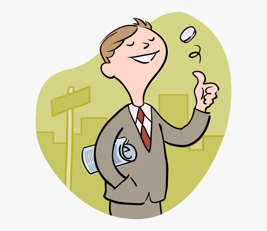 Vector Illustration Of Businessman Flipping Coin Currency - Flipping A Coin, Transparent Clipart