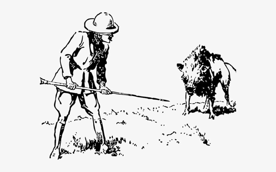 Hunting Clipart Cartoon Person - Hunting Animals Black And White, Transparent Clipart