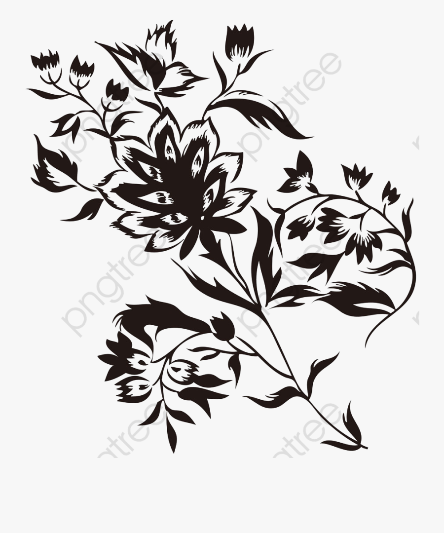 Black Floral Sketch Vine - Silhouette, Transparent Clipart