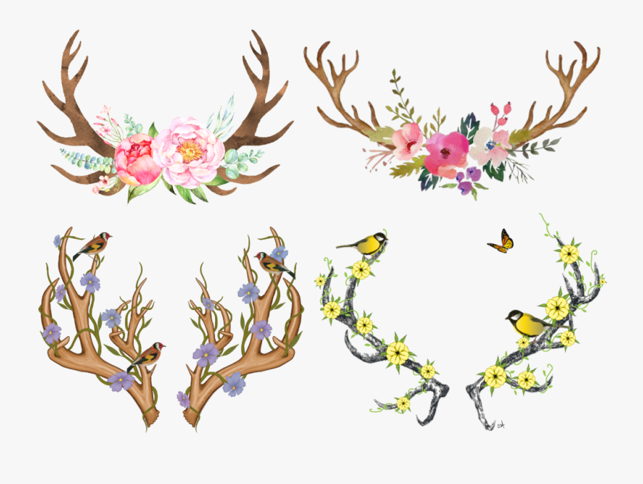 @jessicastuber - Watercolor Antler Flower, Transparent Clipart