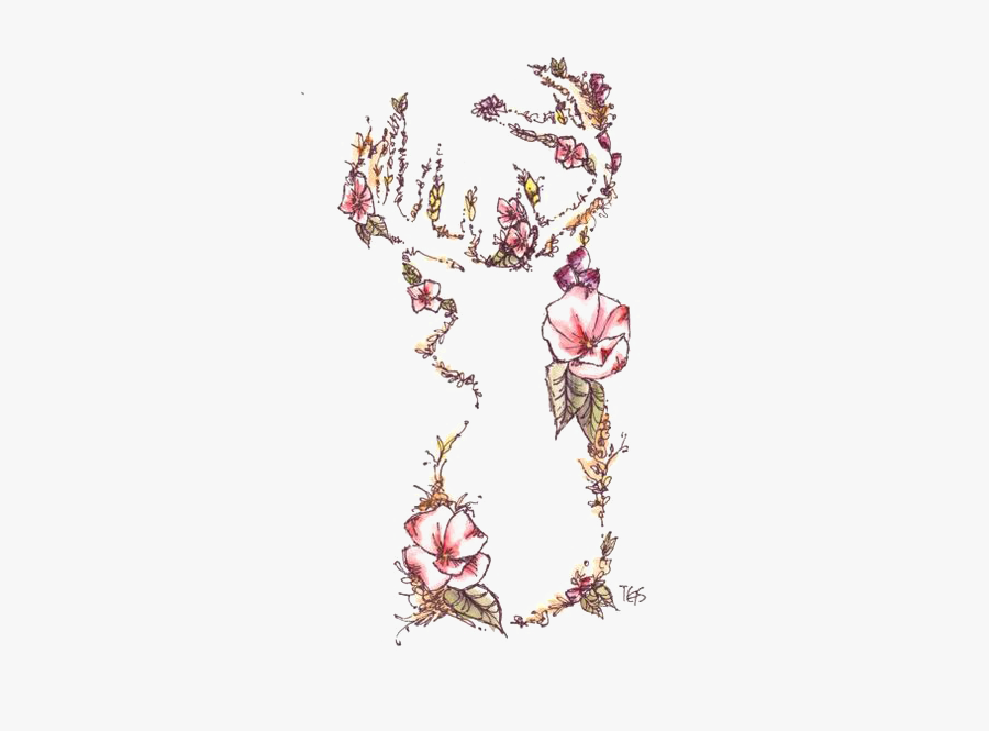Tattoo Flower Deer Contour Free Frame Clipart - Pastel Floral Watercolor Tattoo, Transparent Clipart