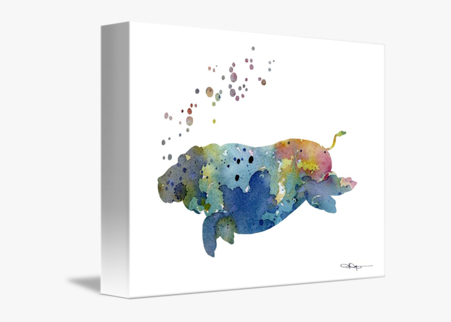 Hippo Swimming Blue By David Rogers - Manatee, Transparent Clipart