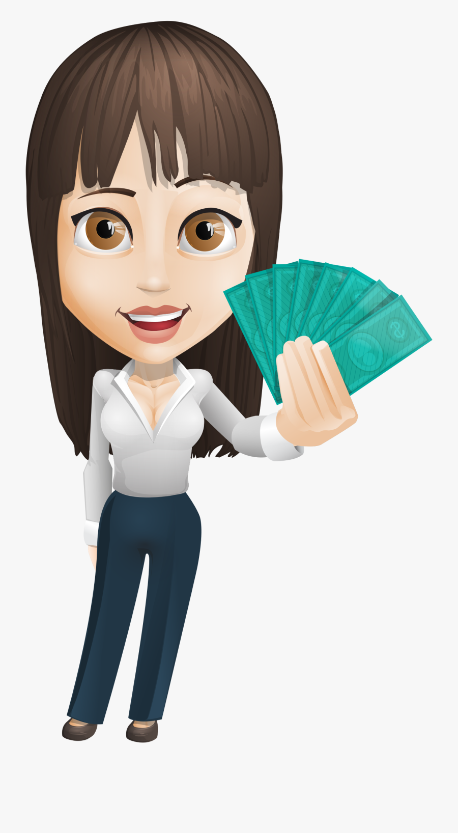 Svg Black And White Download Businesswoman Vector Holding - Girl With Money Cartoon Png, Transparent Clipart