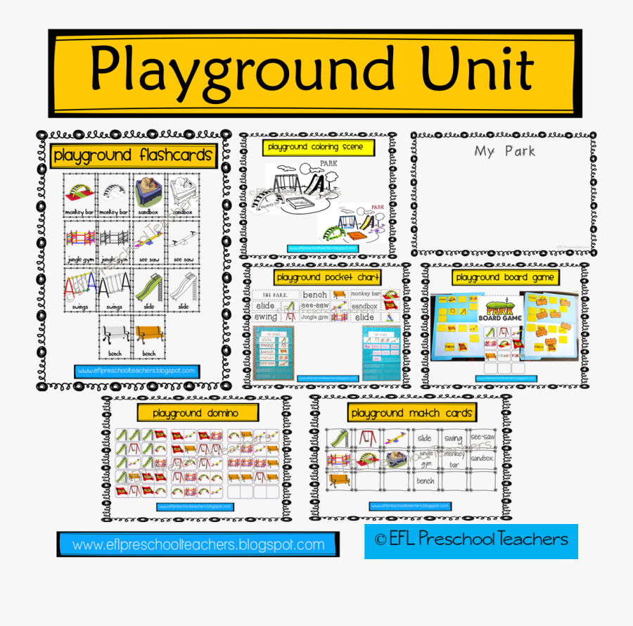 Flashcards Vocabulary About Playground Coloring, Transparent Clipart