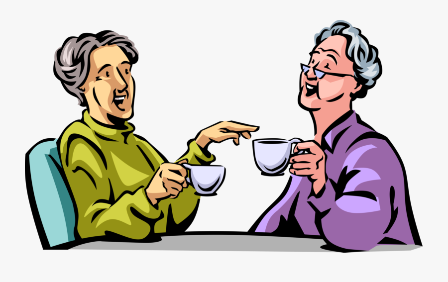 Vector Illustration Of Retired Elderly Senior Citizens - Old Ladies Drinking Tea, Transparent Clipart