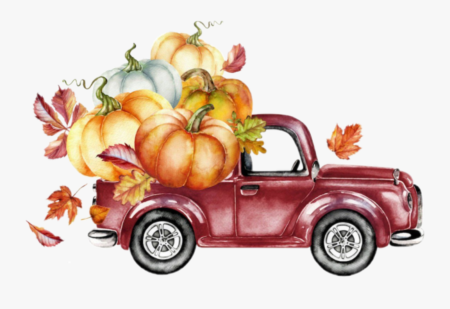 #watercolor #truck #pumpkins #leaves #autumn #fall - Fall Red Truck Printable, Transparent Clipart