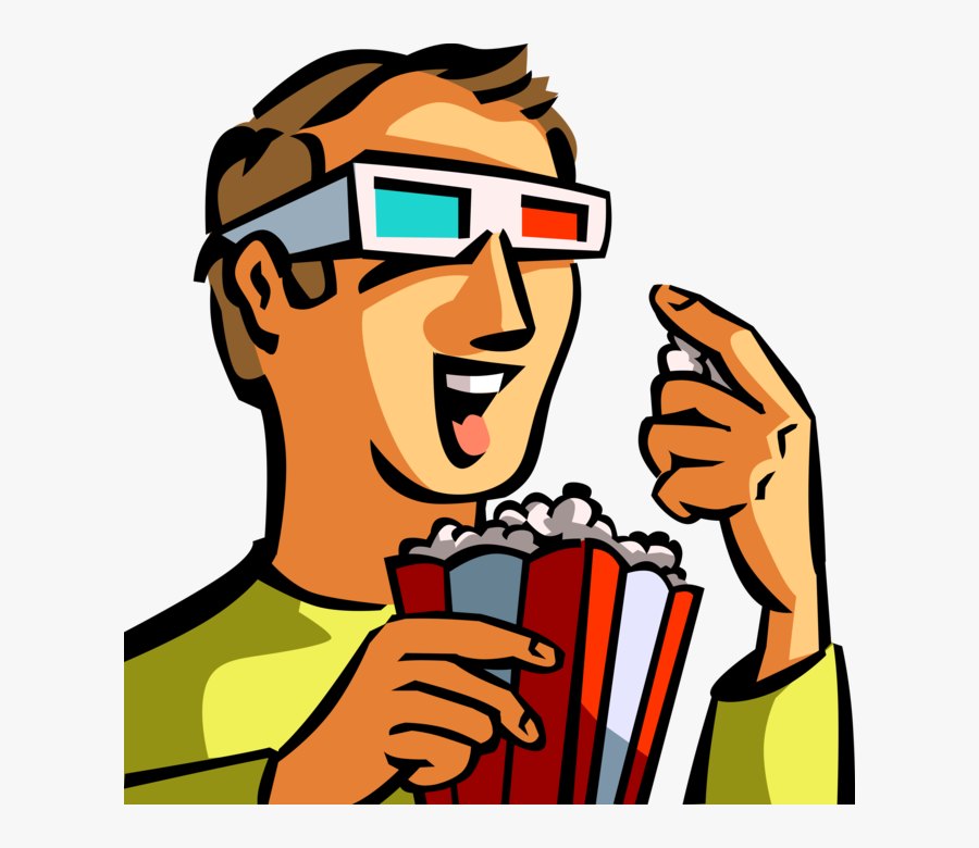 Vector Illustration Of Moviegoer Watches 3-d Movie - Watching Movie Clipart, Transparent Clipart