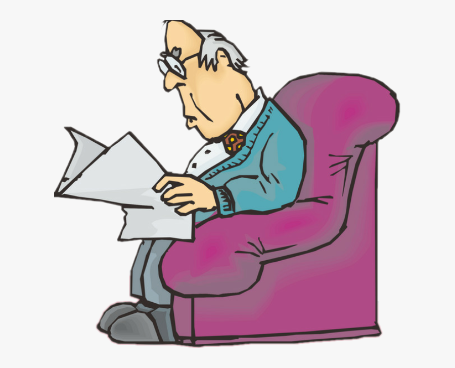 #oldman #person #newspaper #sofa #read #reading #paper - Cartoon, Transparent Clipart